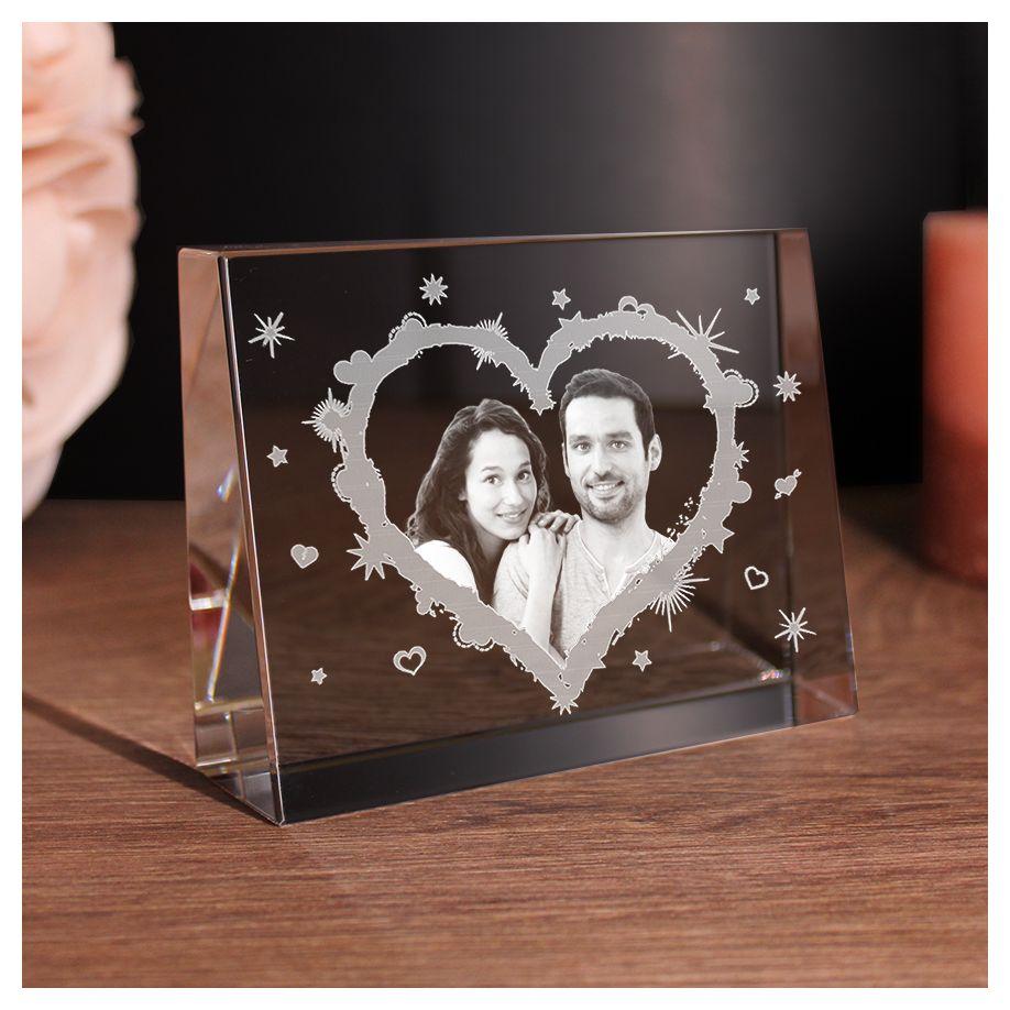 2D Glasfoto Fotoframe Motiv Herzform mit Deinem Wunschfoto