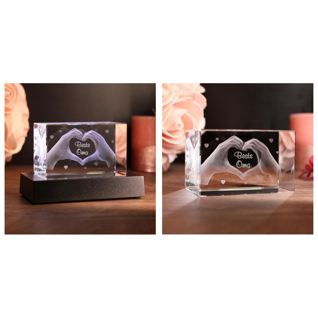 LoveGoals 3D Glaskristall | Motiv Hände | Beste Oma