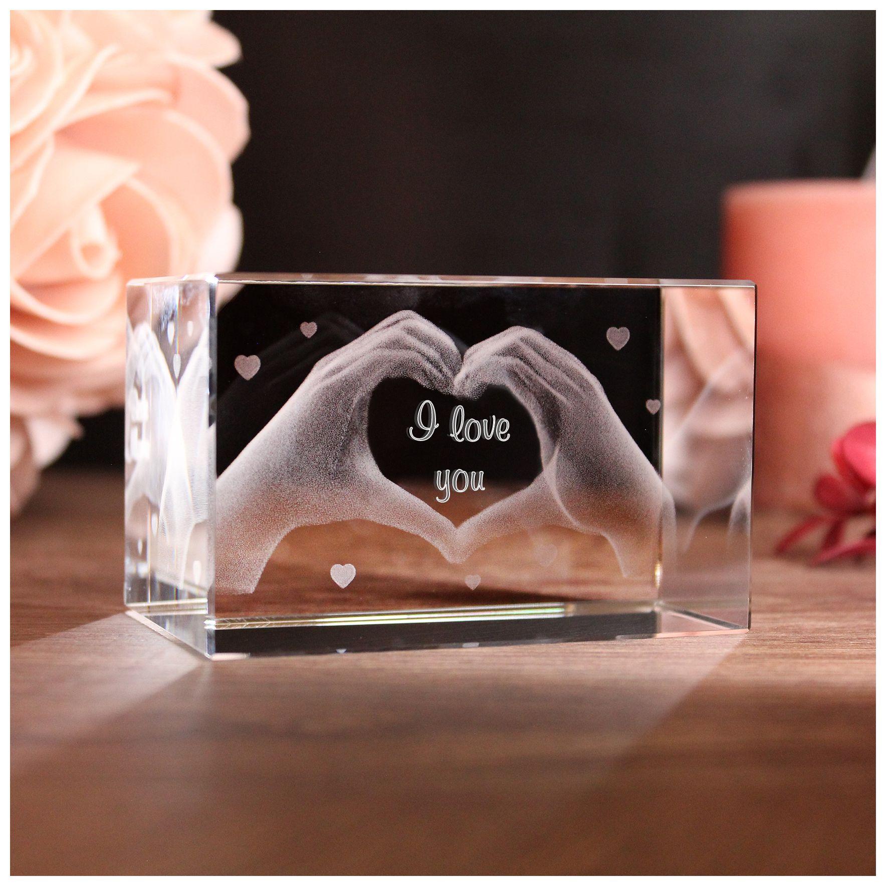 LoveGoals 3D Glaskristall | Motiv Hände | I love you!