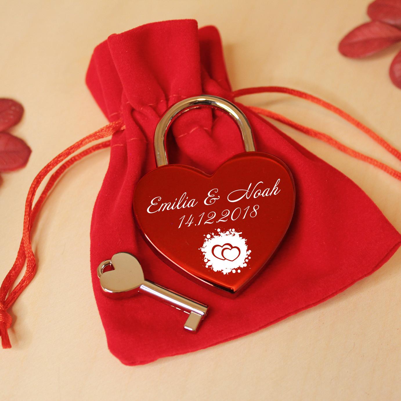 LOVEGOALS Herz Liebesschloss mit Gravur und Schlüssel zum Valentinstag Geburtstag
