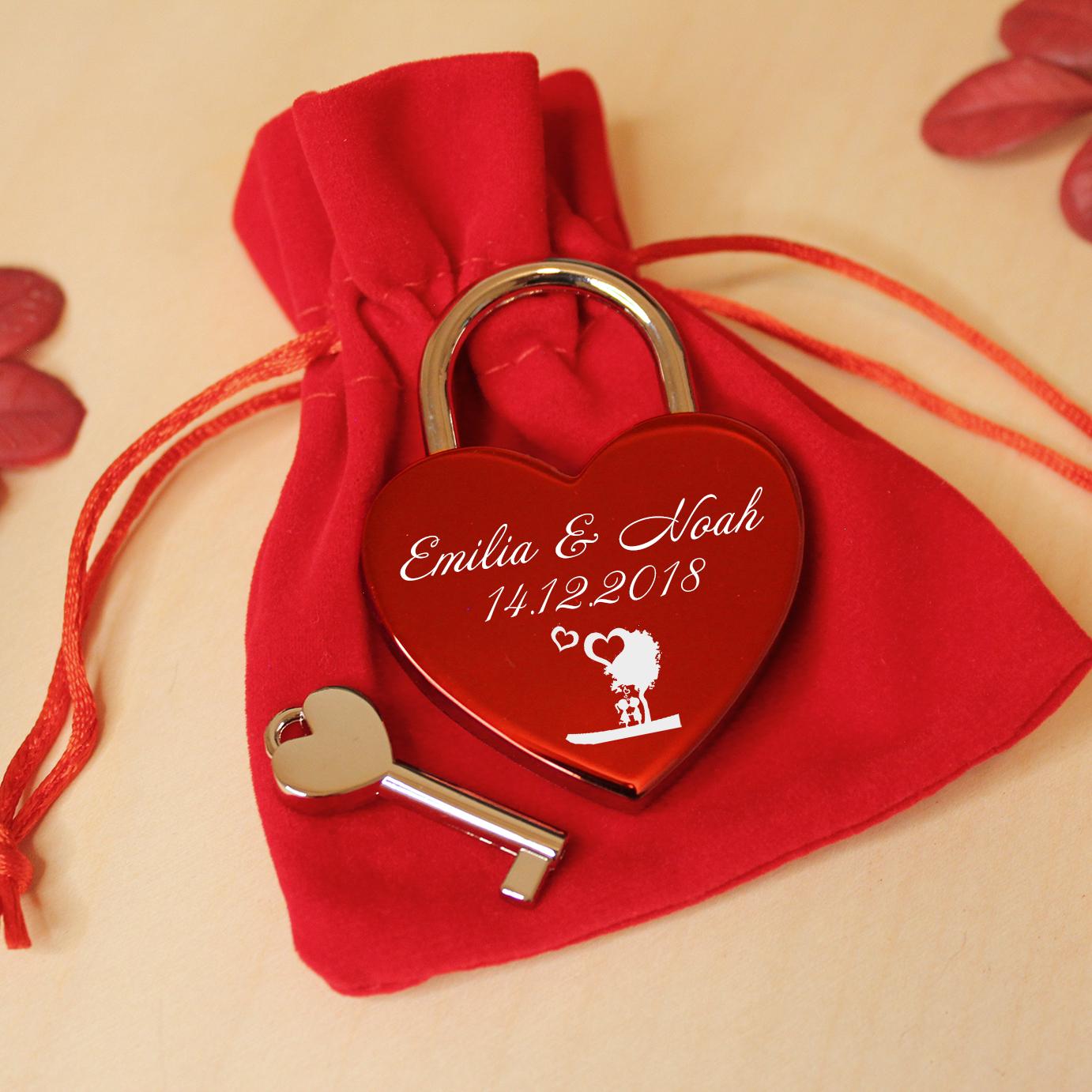 LOVEGOALS Herz Liebesschloss mit Gravur und Schlüssel zum Valentinstag Geburtstag
