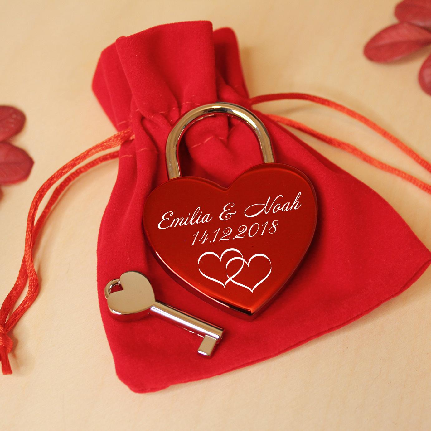 LOVEGOALS Herz Liebesschloss mit Gravur und Schlüssel zum Valentinstag Geburtstag