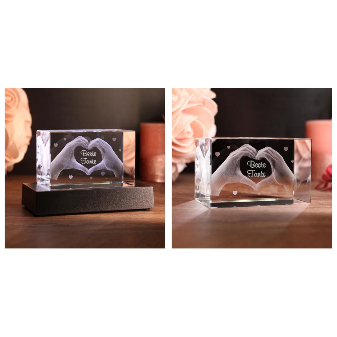 LoveGoals 3D Glaskristall | Motiv Hände | Beste Tante