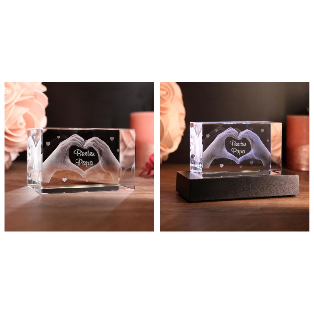 LoveGoals 3D Glaskristall | Motiv Hände | Bester Papa