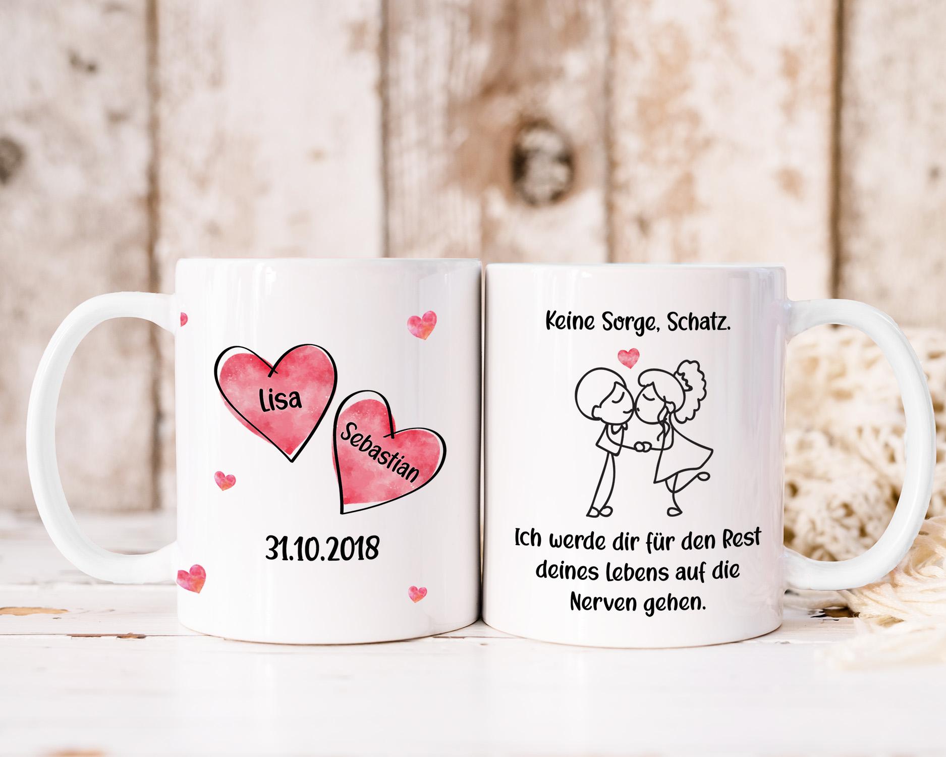 LOVEGOALS Kaffeetasse Keine Sorge, Schatz|Geschenk zum Valentinstag mit Wunschnamen
