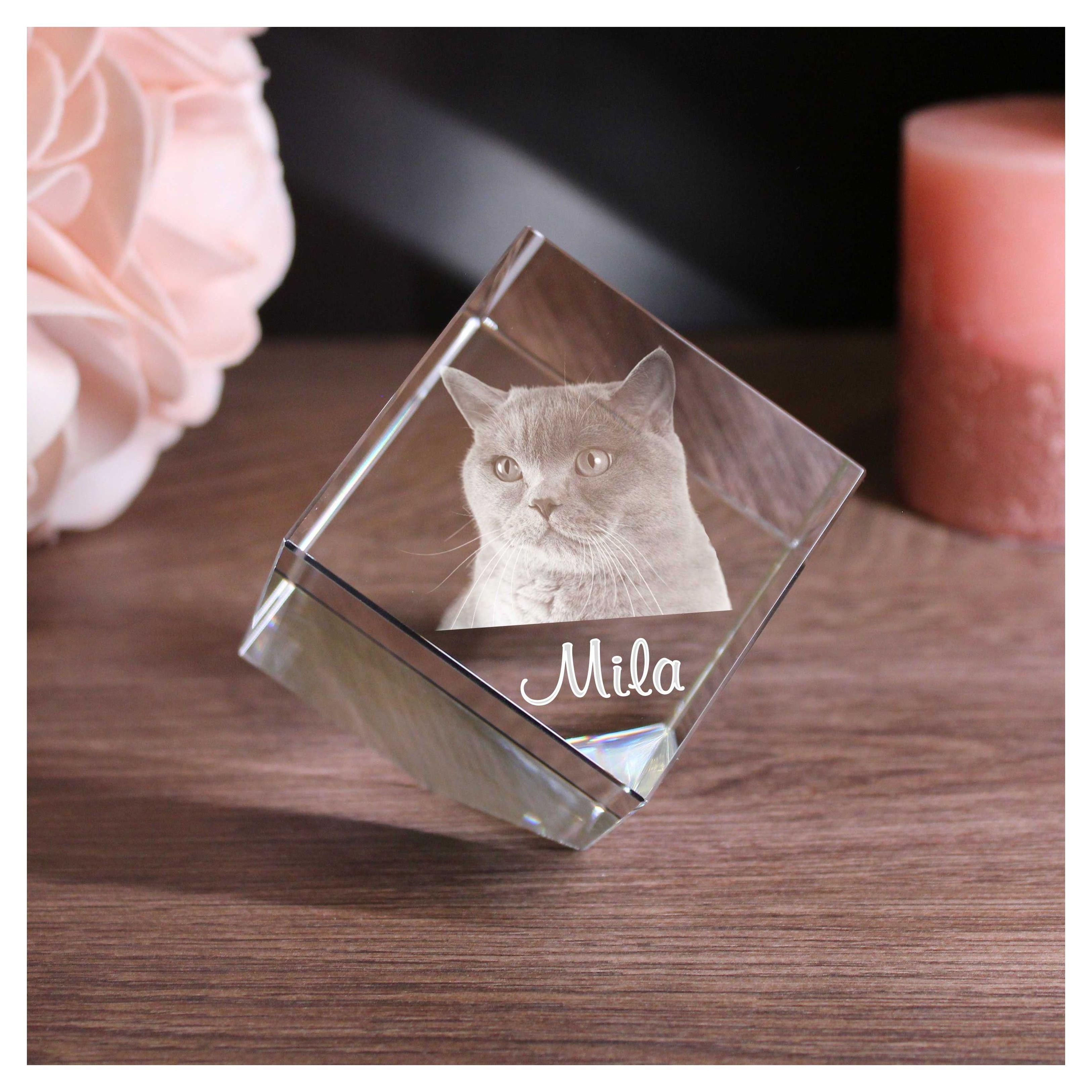 2D Glasfoto Corner-Cut Würfel mit Deinem Wunschfoto und Wunschtext
