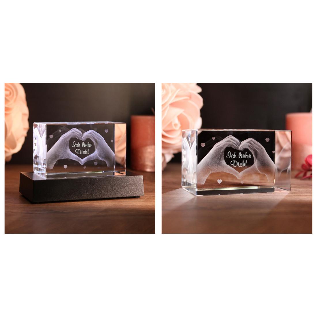LoveGoals 3D Glaskristall | Motiv Hände | Ich liebe dich!