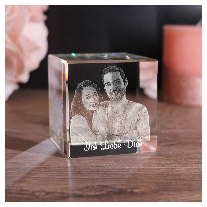 3D Glasfoto Würfel mit Deinem Wunschfoto und Wunschtext