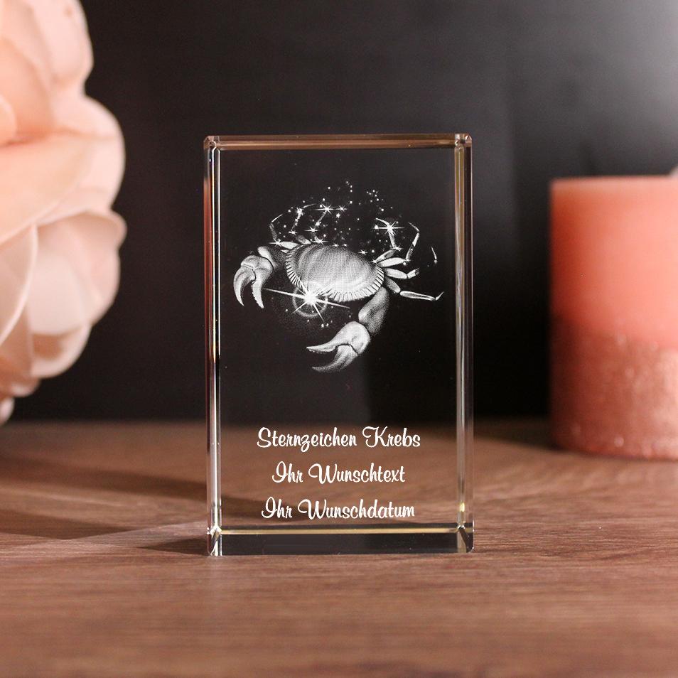 Lovegoals 3D Glasquader Sternzeichen Krebs mit Deinem Wunschtext graviert