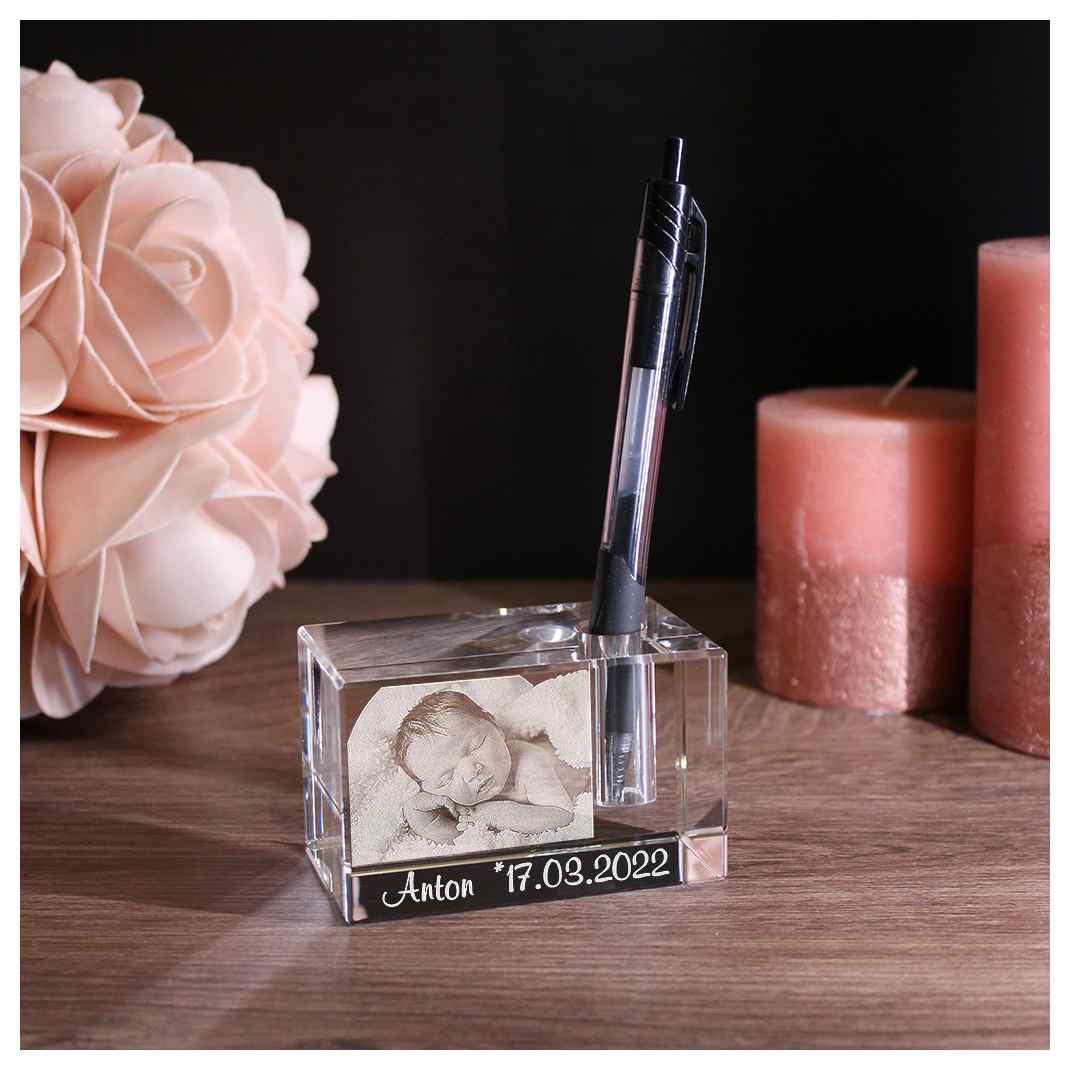 3D Glasfoto Stifthalter mit Deinem Wunschfoto und Wunschtext