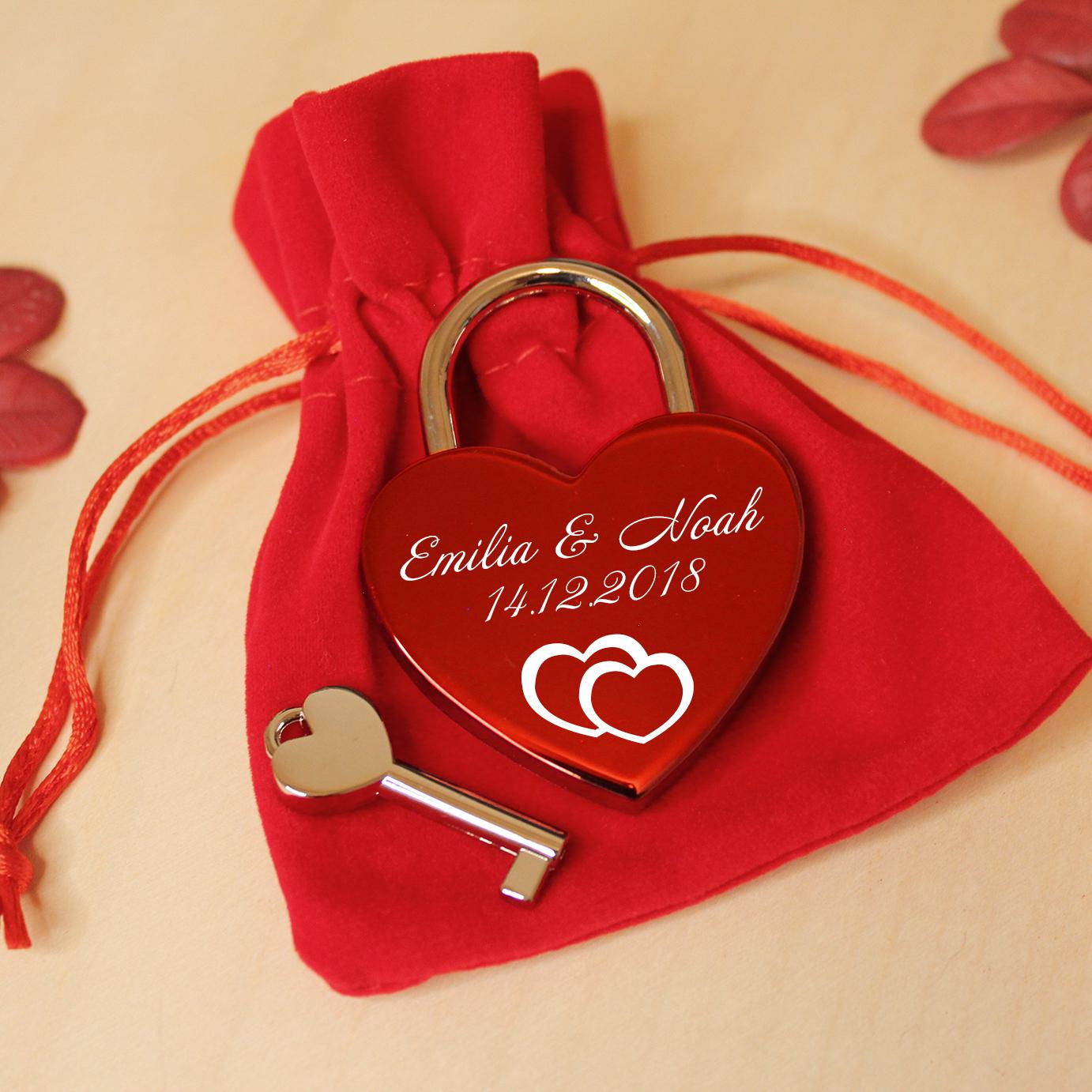 LOVEGOALS Herz Liebesschloss mit Gravur und Schlüssel zum Valentinstag Geburtstag