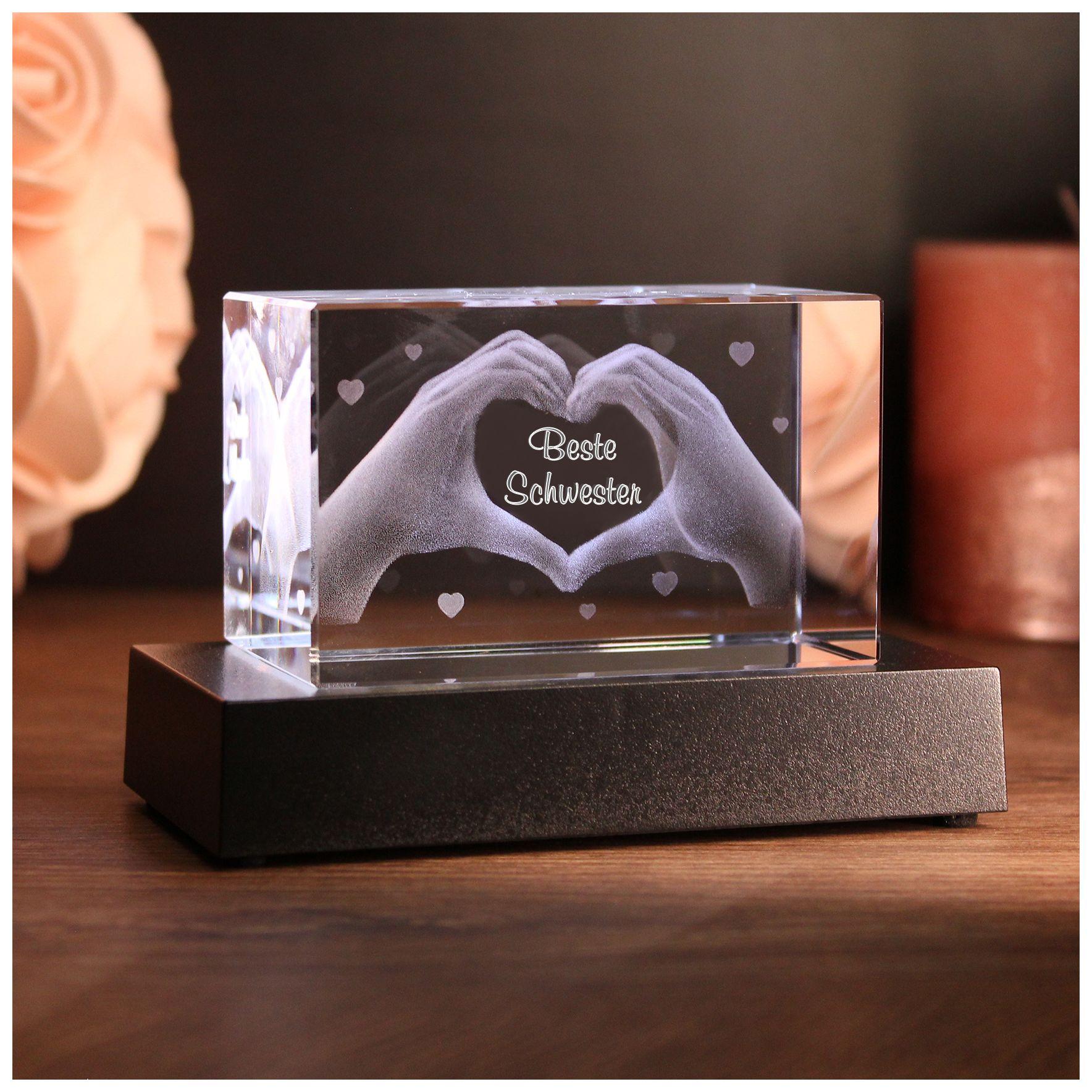 LoveGoals 3D Glaskristall | Motiv Hände | Beste Schwester